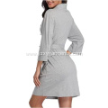 Solid Color Knitted Casual Robe Set